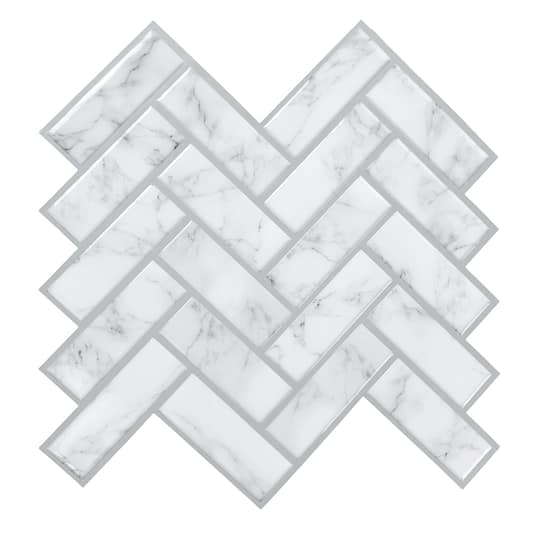 RoomMates Marble Herringbone Peel & Stick Sticktile in White | 10.5" x 10.5" | Michaels®